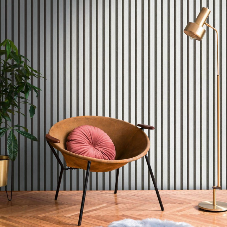 Vliestapete in Silber Metallic Schwarz – Skandinavische Akustikpaneel Optik Luxus Tapete - WA431705