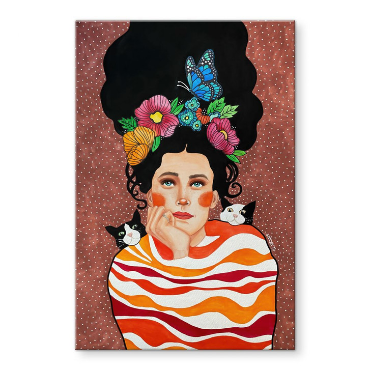 Acrylglasbild Frau mit Blumenkrone und Katzen - Hülya - WA490925