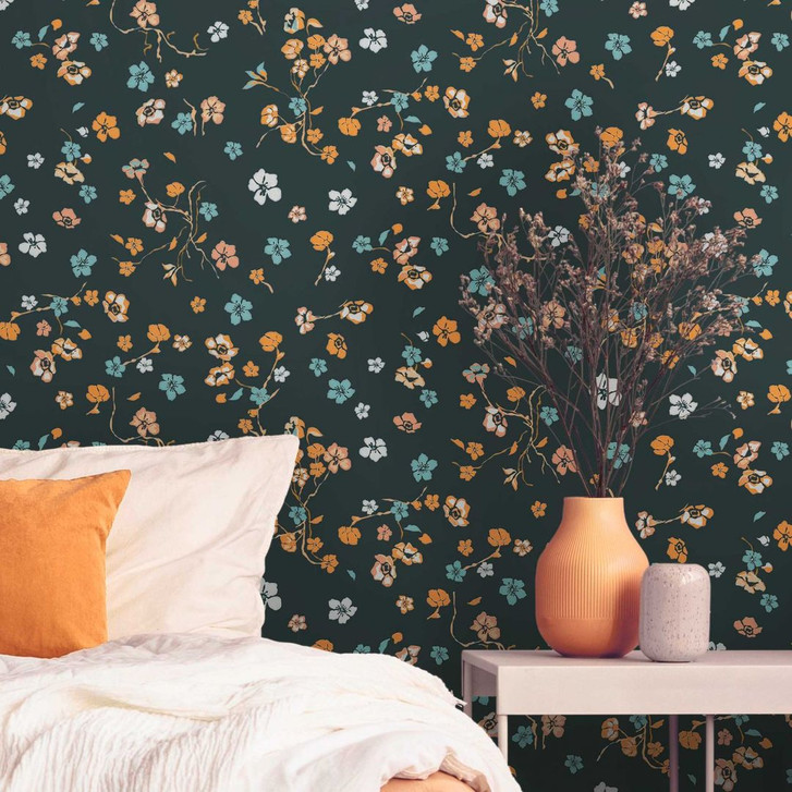Blumentapete Schwarz Gelb - Naturtapete Designer - Vliestapete Floral - WA506463