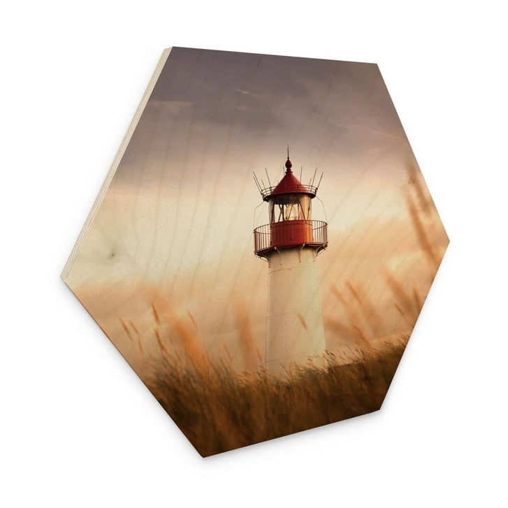 Hexagon Holzbild Leuchtturm an der Küste von Sylt - Eisenmann - WA435541