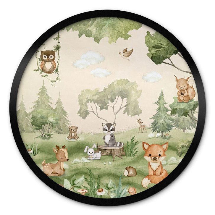 Poster Süsse Tiere im Herzen des Waldes | Kinderzimmer - Oliver Robins - Rund - WA433420