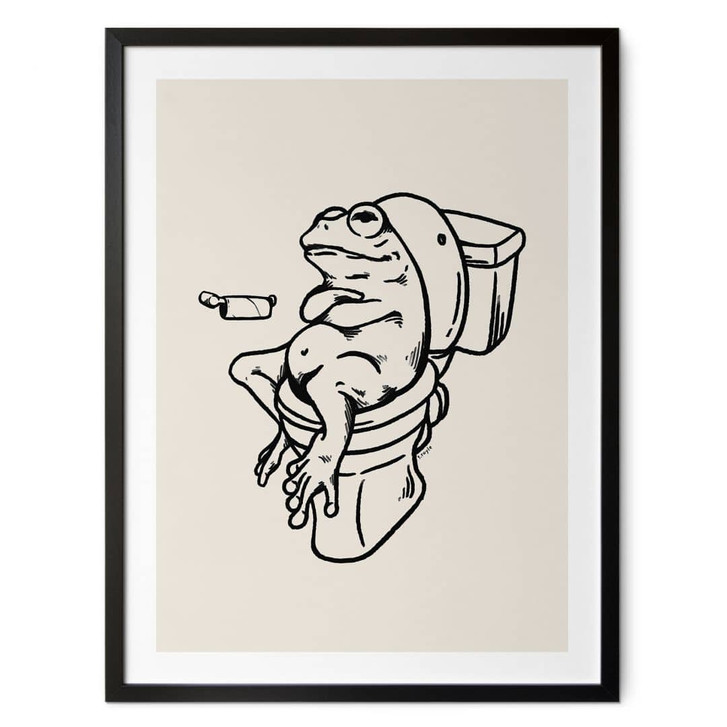Poster Warten auf der Toilette - Humorvolle Frosch-Illustration - Royle - WA427715
