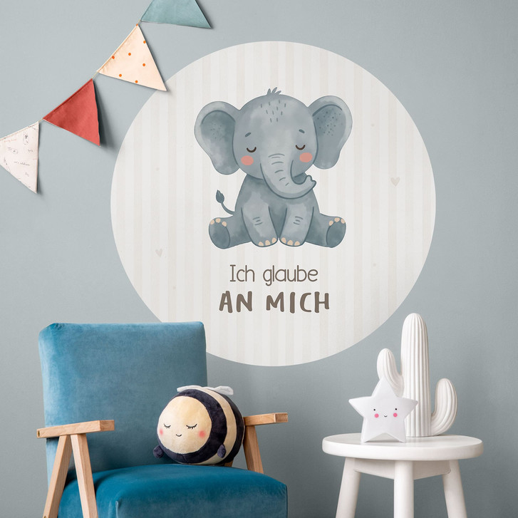 Rundes Wandtattoo mit Elefant - Kraftsatz 