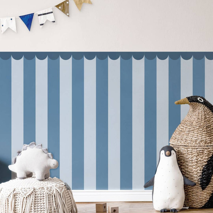Wandpaneele Wandverkleidung selbstklebend blau gestreift mit Bordüre - WA474417