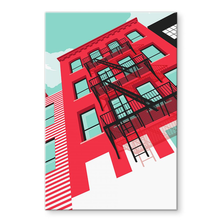 Acrylglasbild Rote Fassade mit Feuertreppe in New York - Heemskerk - WA431157