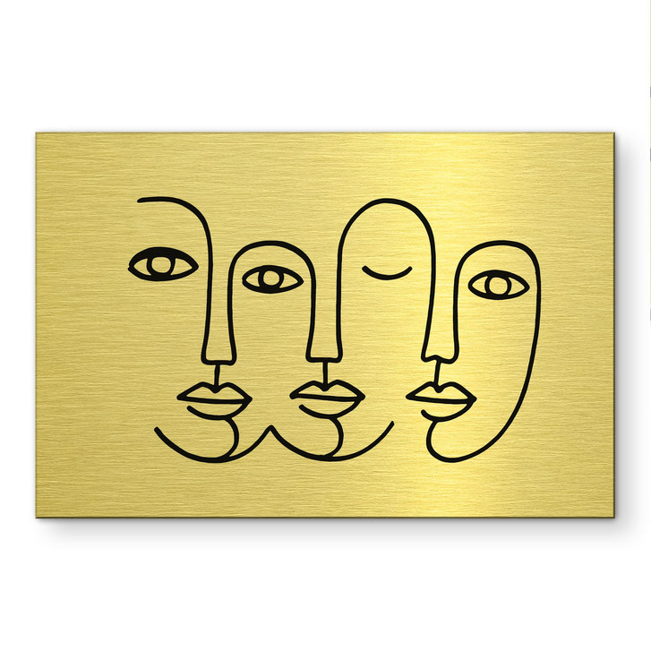 Alu-Dibond gebürstet mit Goldeffekt - Line Art Gesichter - Treechild - WA514630