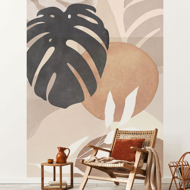 Fototapete Boho Monstera Pflanze in Naturtönen | Botanische Illustration - Melloi Art Prints - WA466580