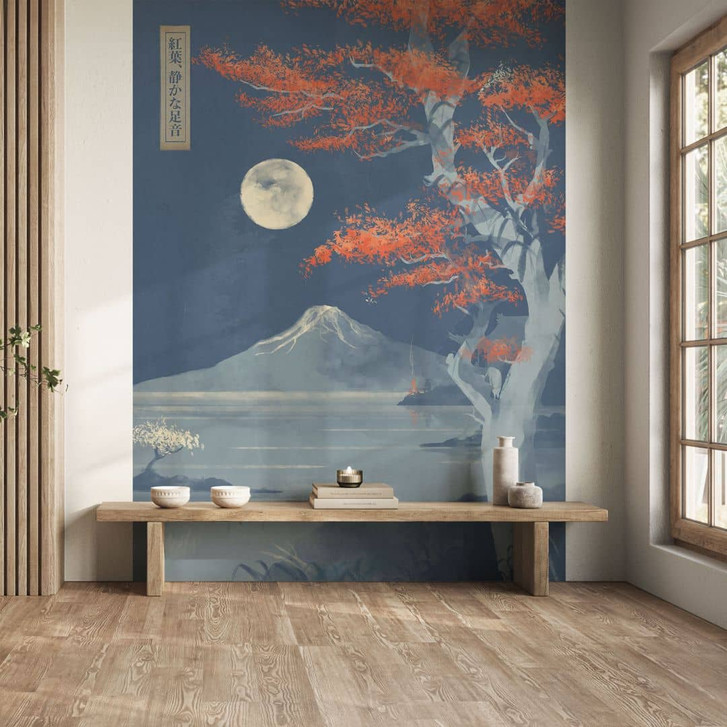 Fototapete Vollmond über dem Gipfel des Fuji-san | Japanische Landschaft - Roze - WA449620