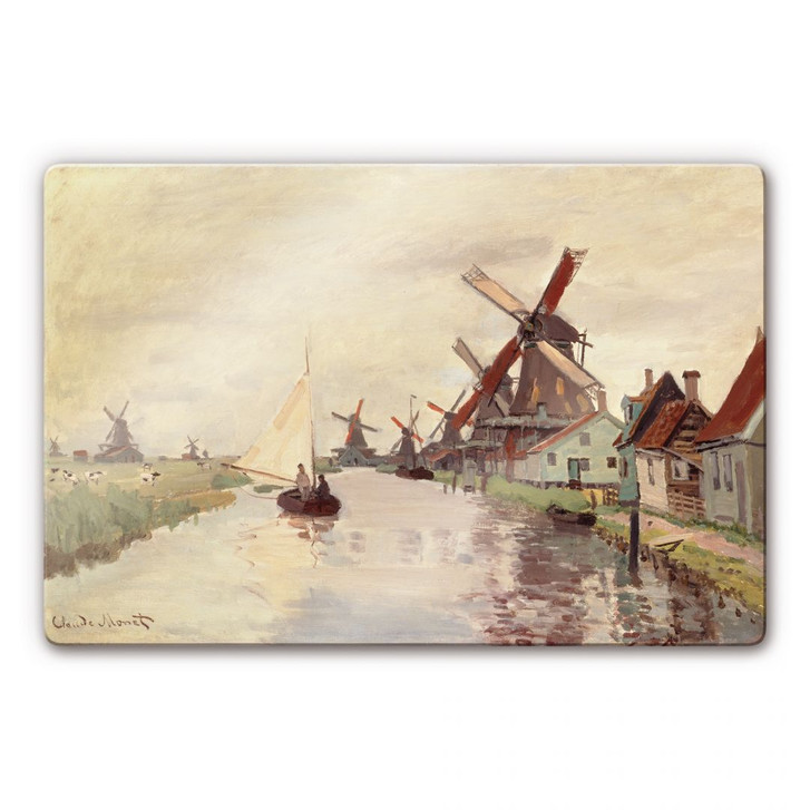 Glasbild Monet - Holländische Landschaft mit Windmühlen - WA125669