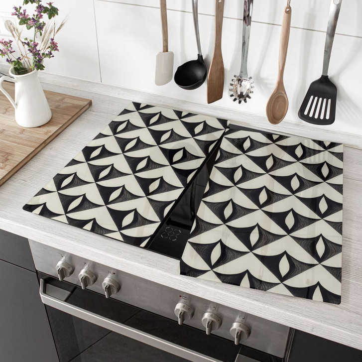 Herdabdeckplatte Geometrische Ornamente in Schwarz-beige - Treechild - WA425938