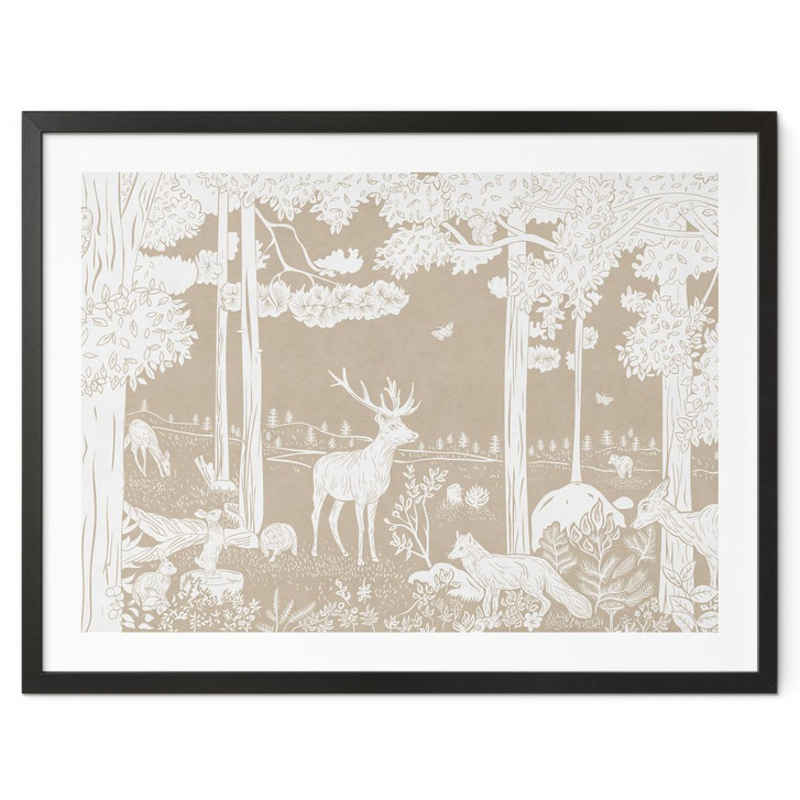 Poster Herbstlicher Wald mit Hirschen und Füchsen - Braun - Kikki Belle - WA437325