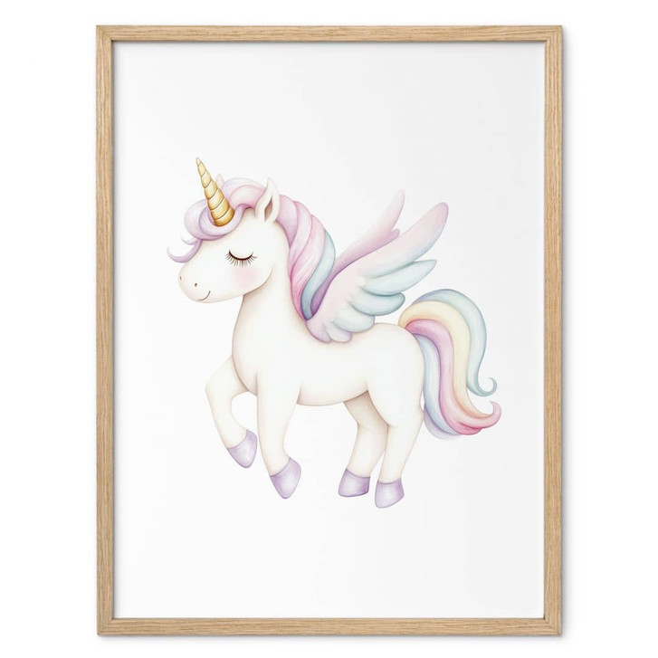 Poster Magisches Einhorn mit Flügeln | Fabelwesen in Pastell für Kinder - WA499152