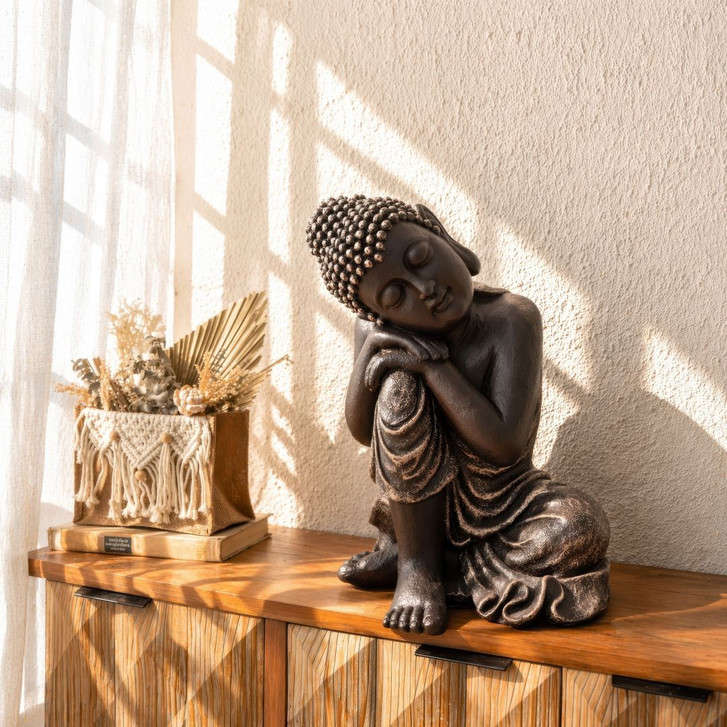 Schlafender Buddha aus Kunststein, schwarz | 34x31x40 cm - WA413660