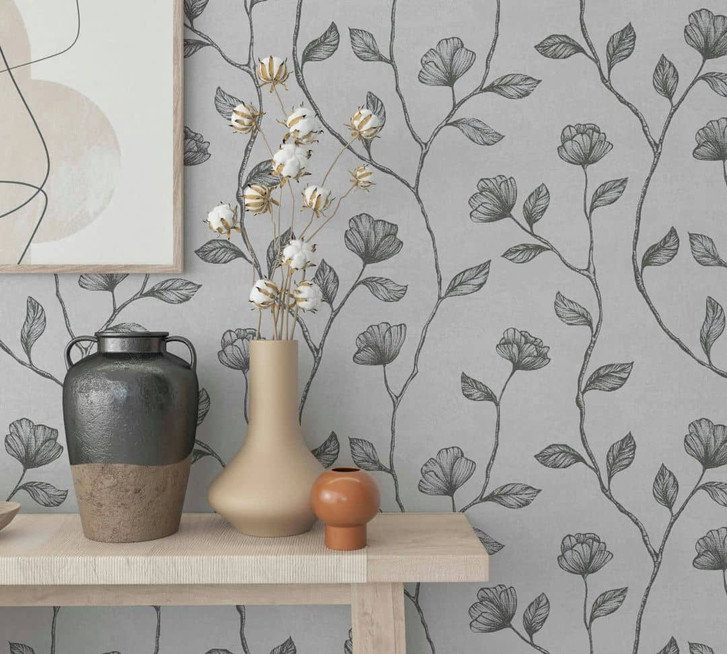 Vliestapete Grau Silber Floral für Wohnzimmer Schlafzimmer Küche marburg Tapete - WA445169