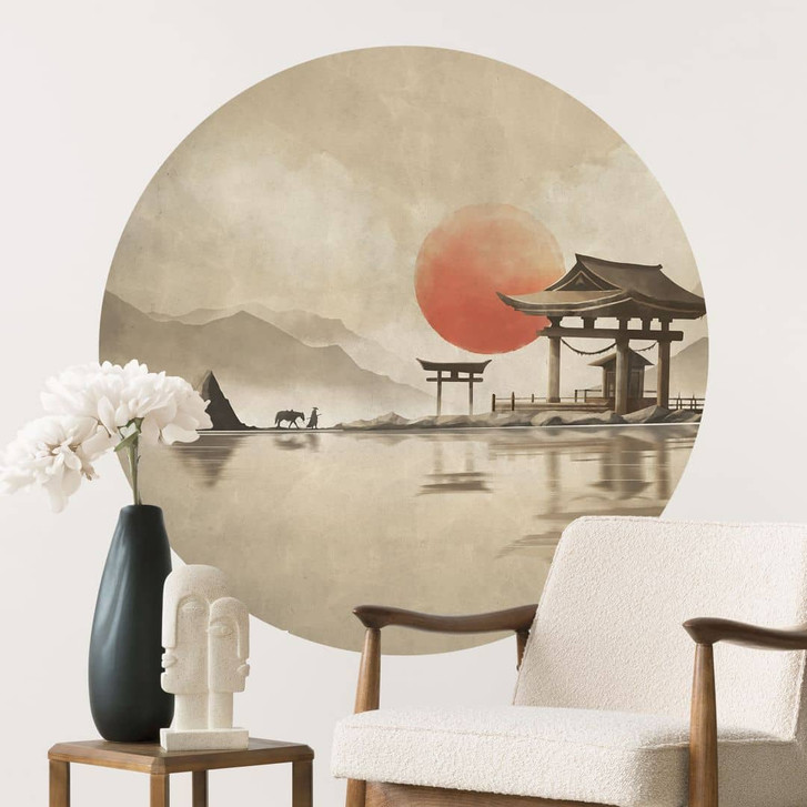 Wandtattoo Japanischer Tempel im Sonnenaufgang - Roze - Rund - WA448391