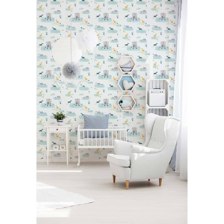 A.S. Création Kinderzimmertapete Little Love Vliestapete mit niedlichen Tieren bunt, grün, graub, weiss - WA325079