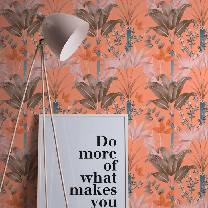 Dschungel-Tapete im grafischen Stil Orange bunt - Vliestapete Palmenblättern - WA396446