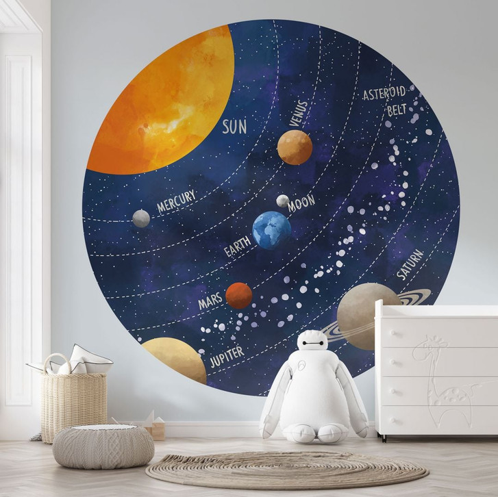 Fototapete Sonnensystem mit Planeten und Sonne - Cats & Dotz - Rund - Selbstklebend/Vlies - WA493933