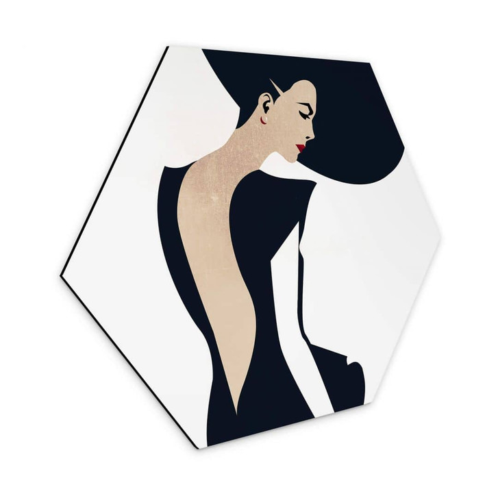 Hexagon - Alu-Dibond Kubistika - Die Dame im schwarzen Kleid - WA326653