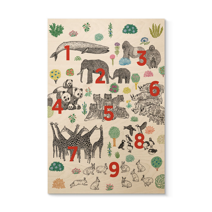 Holzbild Illustration von Zootieren mit Zahlen - Walentynowicz - WA425643
