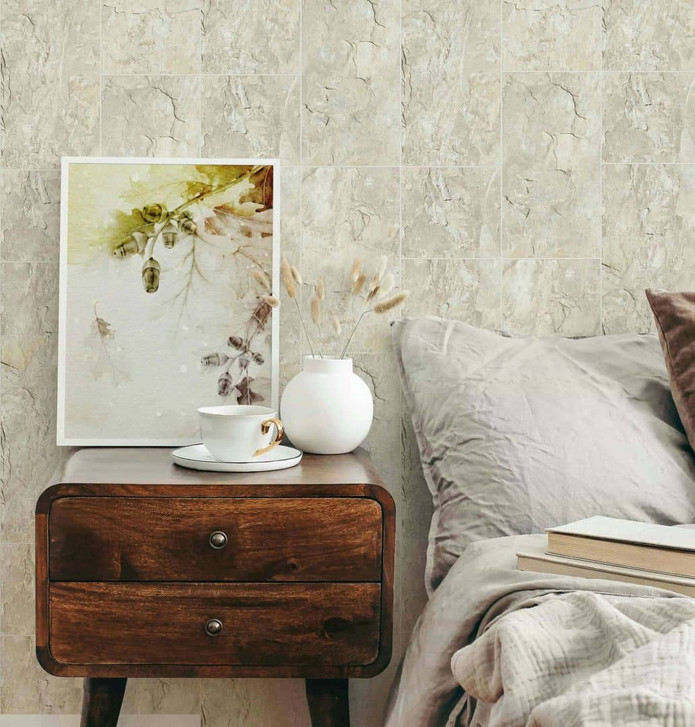 Vliestapete in Fliesen-Look als Shabby Chic beige Fliesenoptik - WA508443