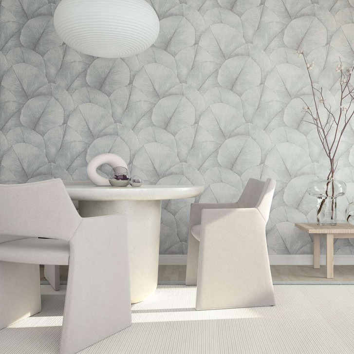 Vliestapete mit grossem Blattmotiv grau, blau Floral - WA450564