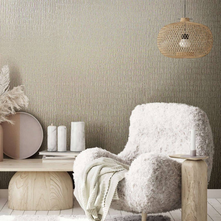 Vliestapete mit textilem Uni beige Struktur - WA450558