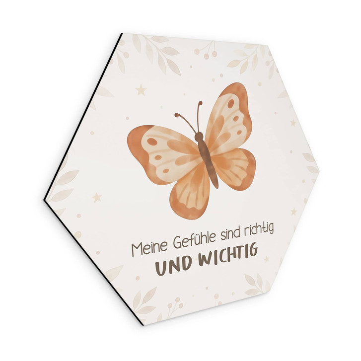 Alu-Dibond Hexagon mit Schmetterling - positiver Spruch 