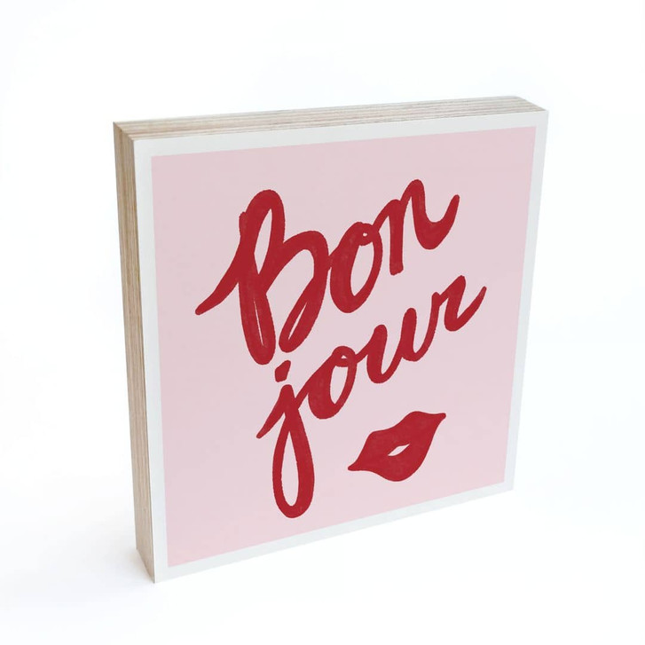 Holzbild zum Hinstellen - Bonjour mit Kussmund - Fritsch - 15x15cm - WA388391