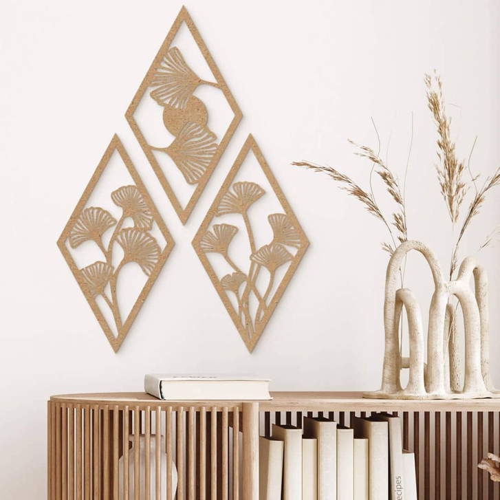 Holzdeko Ginkgo Blätter Set - Rautenform - MDF Natur (3-teilig) - WA355828
