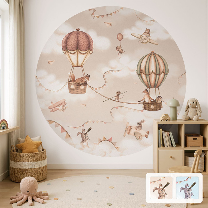 Kinder-Fototapete Tierisches Abenteuer mit Heissluftballon - Oliver Robins - Rund - WA516587