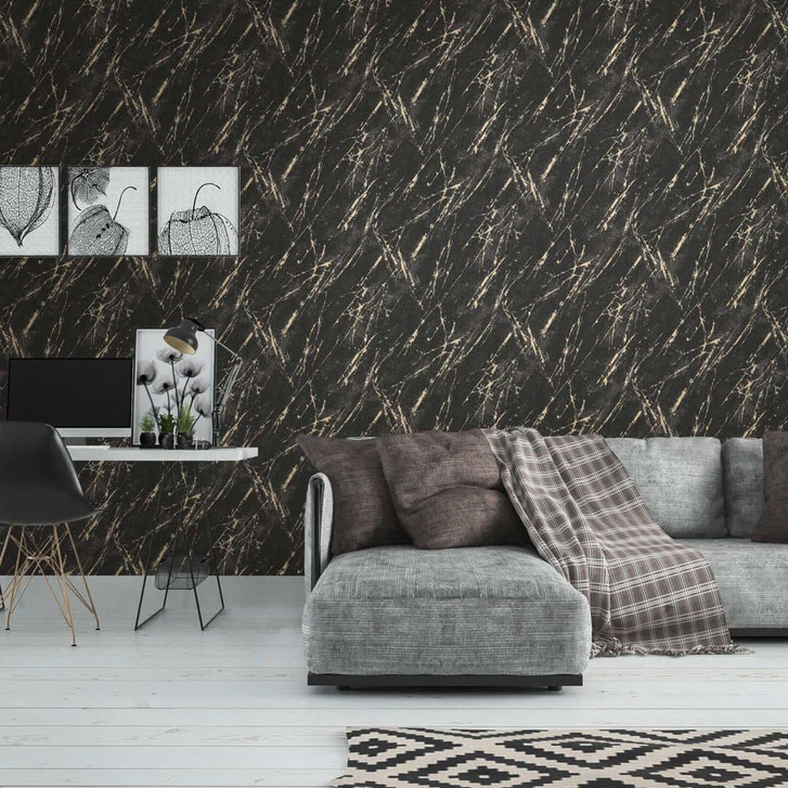 Marmor Metallic Tapete Schwarz Gold - Vliestapete für Schlafzimmer - WA506711