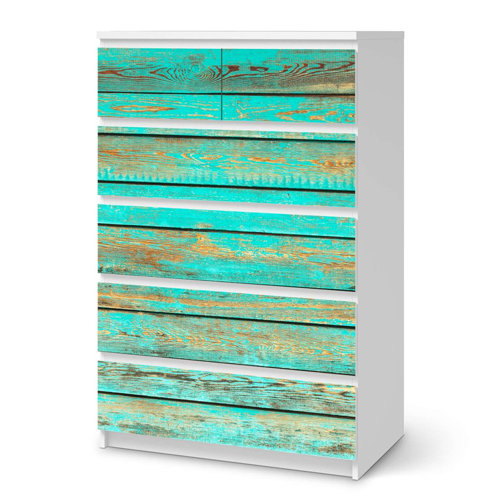 Möbel Klebefolie IKEA Malm Kommode 6 Schubladen (hoch) - Wooden Aqua - CR113823