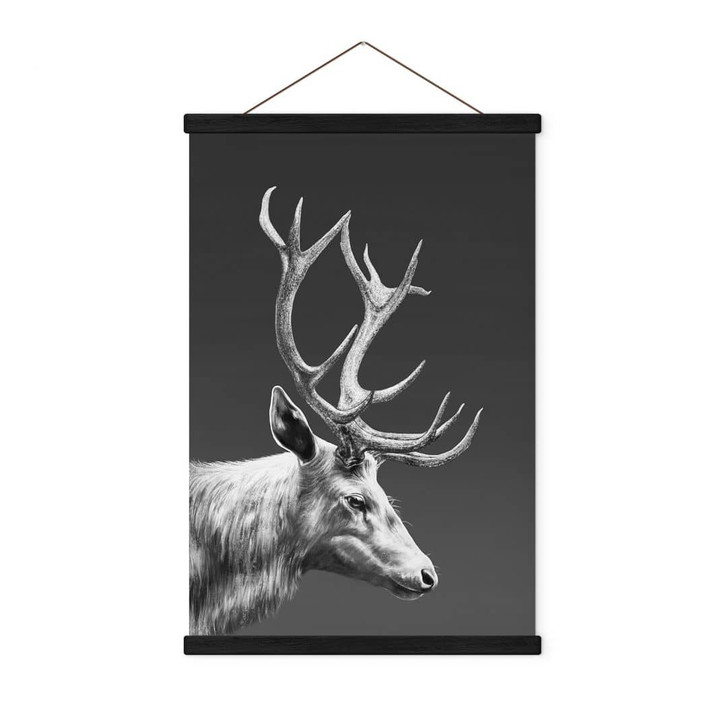 Stoffbild Hirsch mit Geweih schwarz-weiss - Roberg - WA448290
