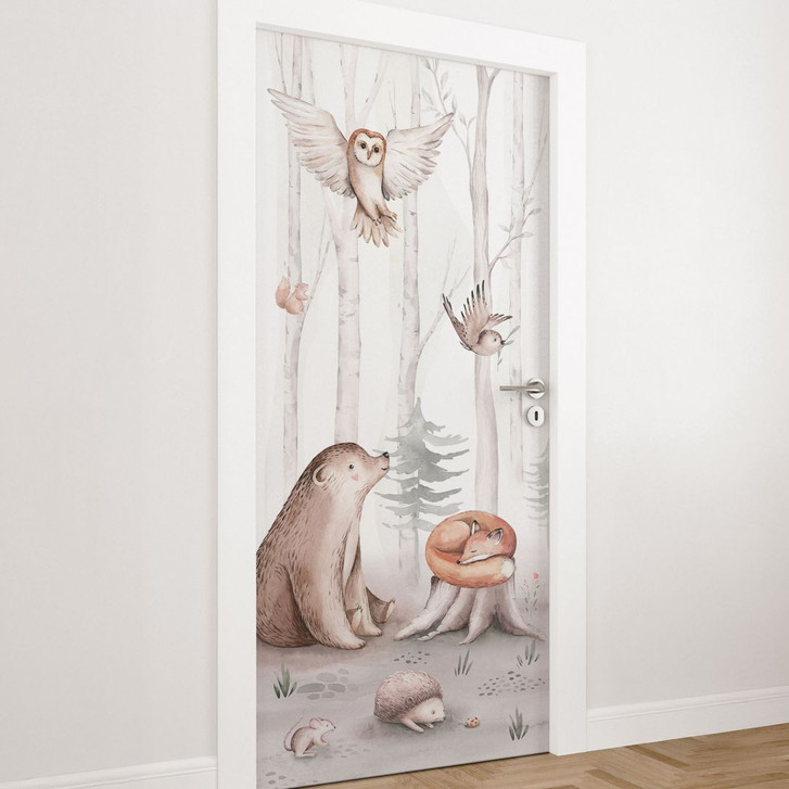 Türfolie Kinderzimmer - Süsse Tiere im Wald - Kvilis - Selbstklebende Türdeko - WA509917