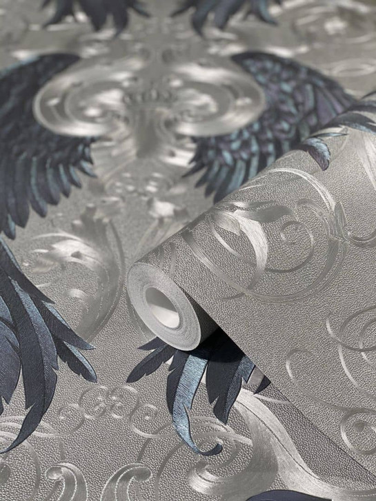 Vliestapete Flügel, Kronen Ornamental Klassisch in Silber - WA508553