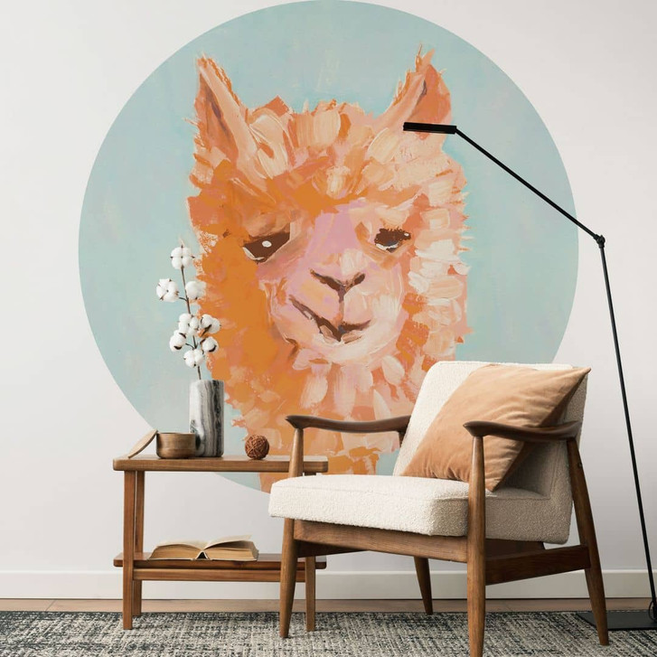 Fototapete mit Tiermotiv - Oranges Alpaca - Zwara - Rund - Selbstklebend/Vlies - WA467878