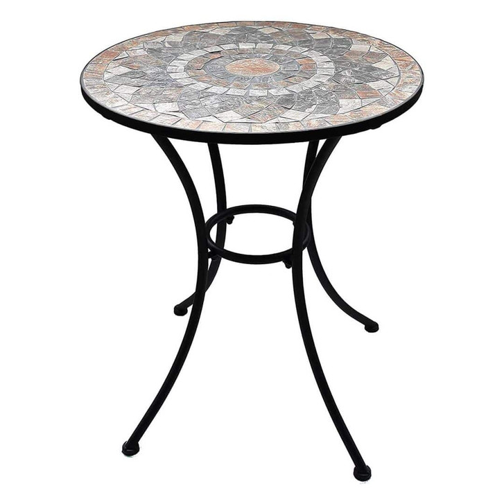 Gartentisch mit schönem Stein-Mosaik Muster, 60 cm Durchmesser robust, Innen- und Aussen, Winterfest - WA474911
