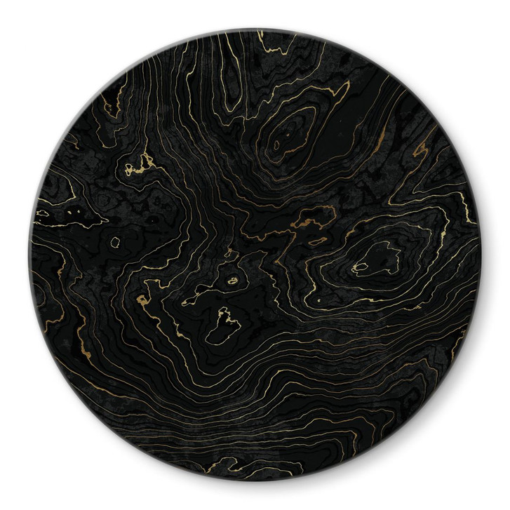 Glasbild Abstrakte Linien Schwarz-gold - Amini - Rund - WA494997