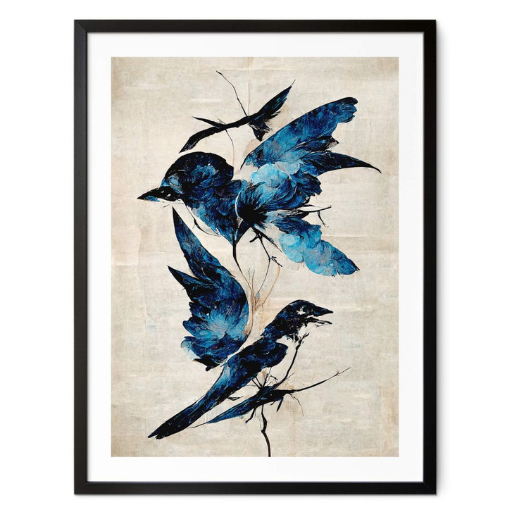 Poster Treechild - Himmelsvögel in schimmerndem Blau - WA380647