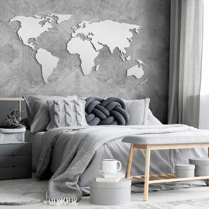 Alu-Dibond Silbereffekt 3D Weltkarte (150x74cm) - WA270491