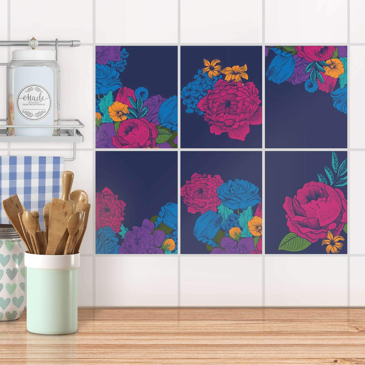 Fliesenaufkleber Set rechteckig - Blumenmuster - CR102924