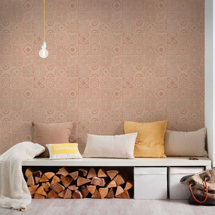 Fliesentapete Rosa Creme - Tapete in Fliesenoptik - Vliestapete Wohnzimmer Büro Küche - WA395896