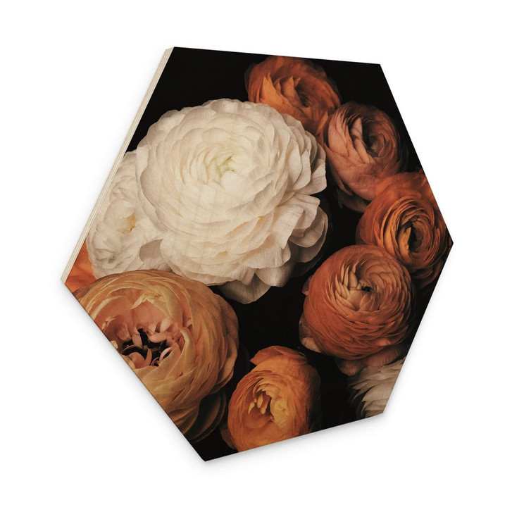 Hexagon Holzbild FiguraNYC Photography - Ranunkeln Stillleben - WA354467