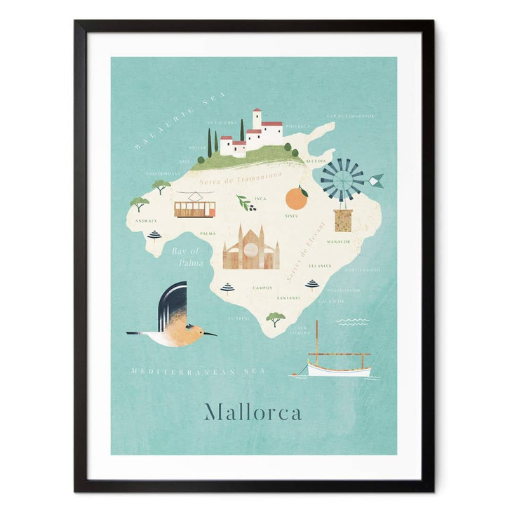 Poster Karte von Mallorca - Reiseposter - Rivers - WA408284
