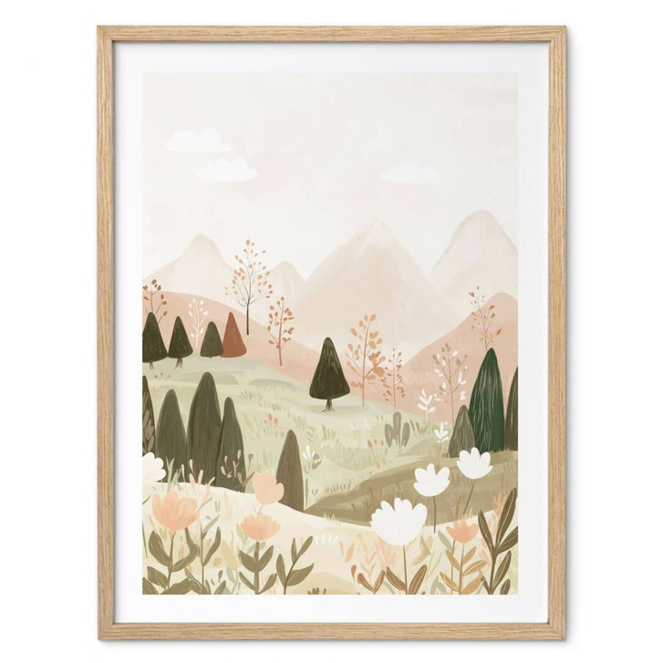 Poster Pastell Berglandschaft mit Blumen - Treechild - WA499212