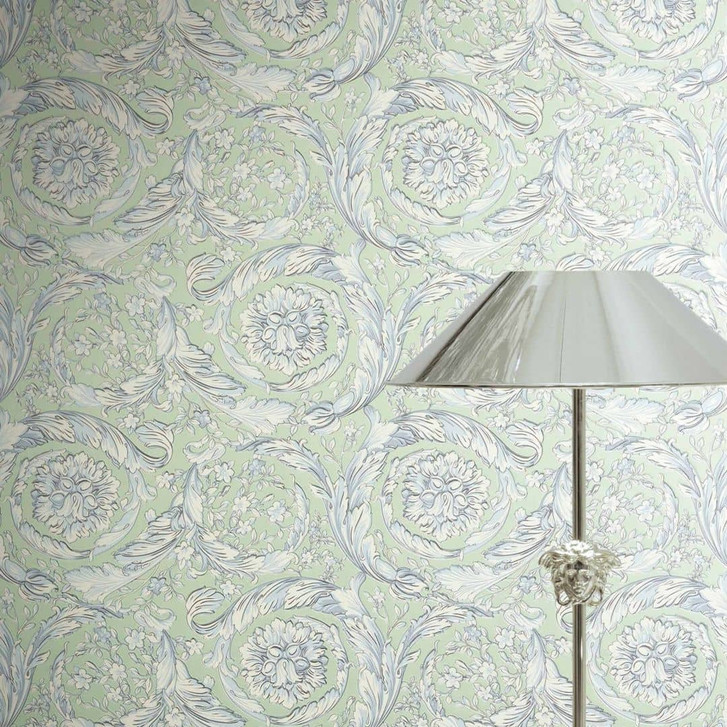 Versace Vliestapete Barocco Neo Klassik Ranken Floral Grün Blau Weiss elegant - WA506917