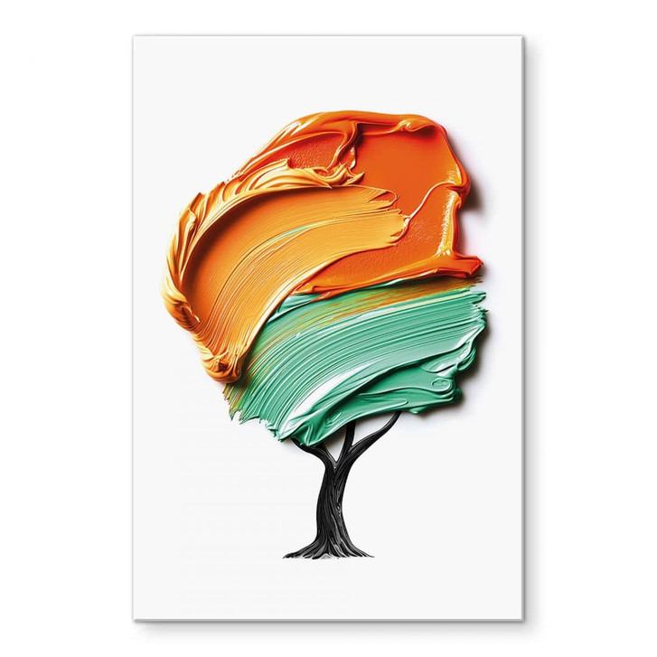 Acrylglasbild Baum mit oranger und grüner 3D-Krone - Mielu - WA458204