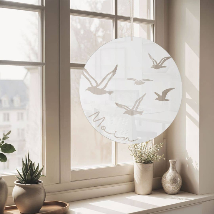 Acrylglasbild, Fensterbild zum Aufhängen Moin mit Möwen - Rund - WA393317