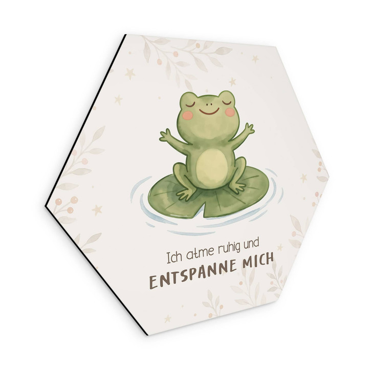 Alu-Dibond Hexagon mit Frosch - positiver Spruch 